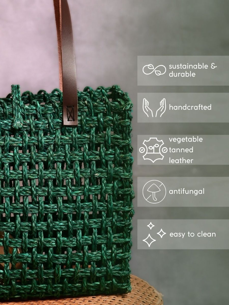 Handmade Sabai Grass Mesh Bag - Green - Kadam Haat