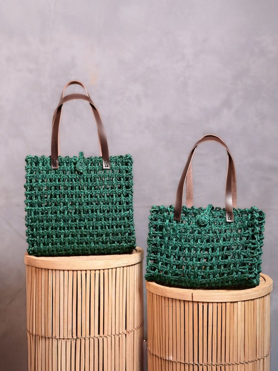 Handmade Sabai Grass Mesh Bag - Green - Kadam Haat
