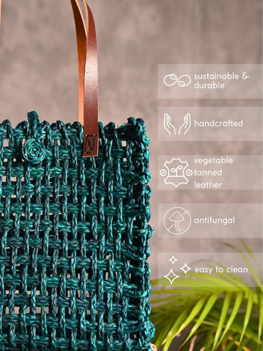 Handmade Sabai Grass Mesh Bag - Indigo - Kadam Haat