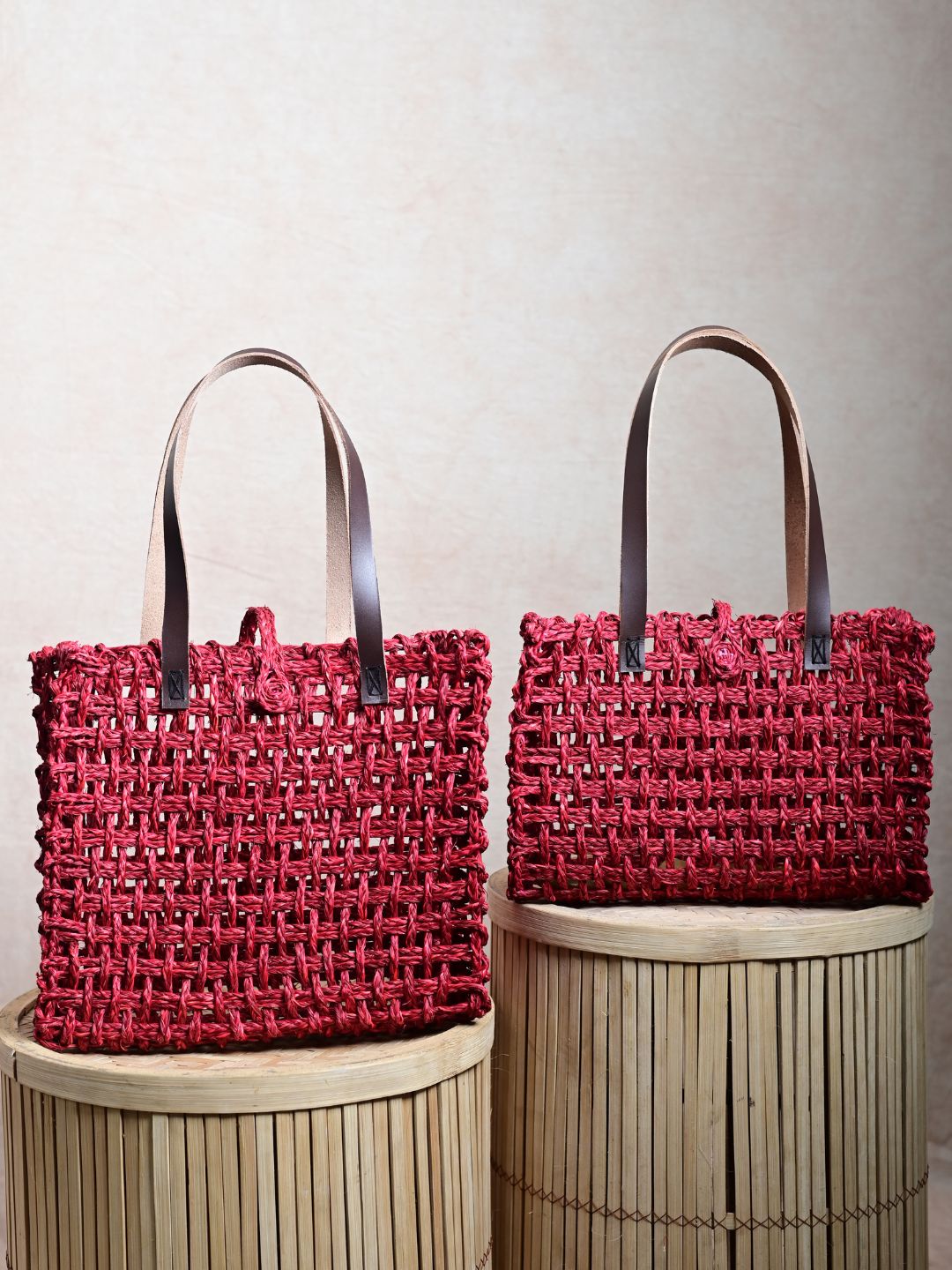 Handmade Sabai Grass Mesh Bag Large And Small Combo set of 2 - Kadam Haat