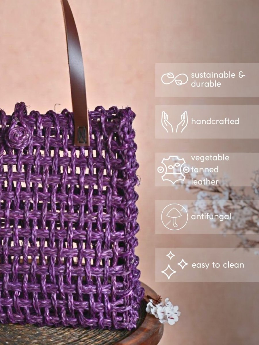 Handmade Sabai Grass Mesh Bag - Lavander - Kadam Haat