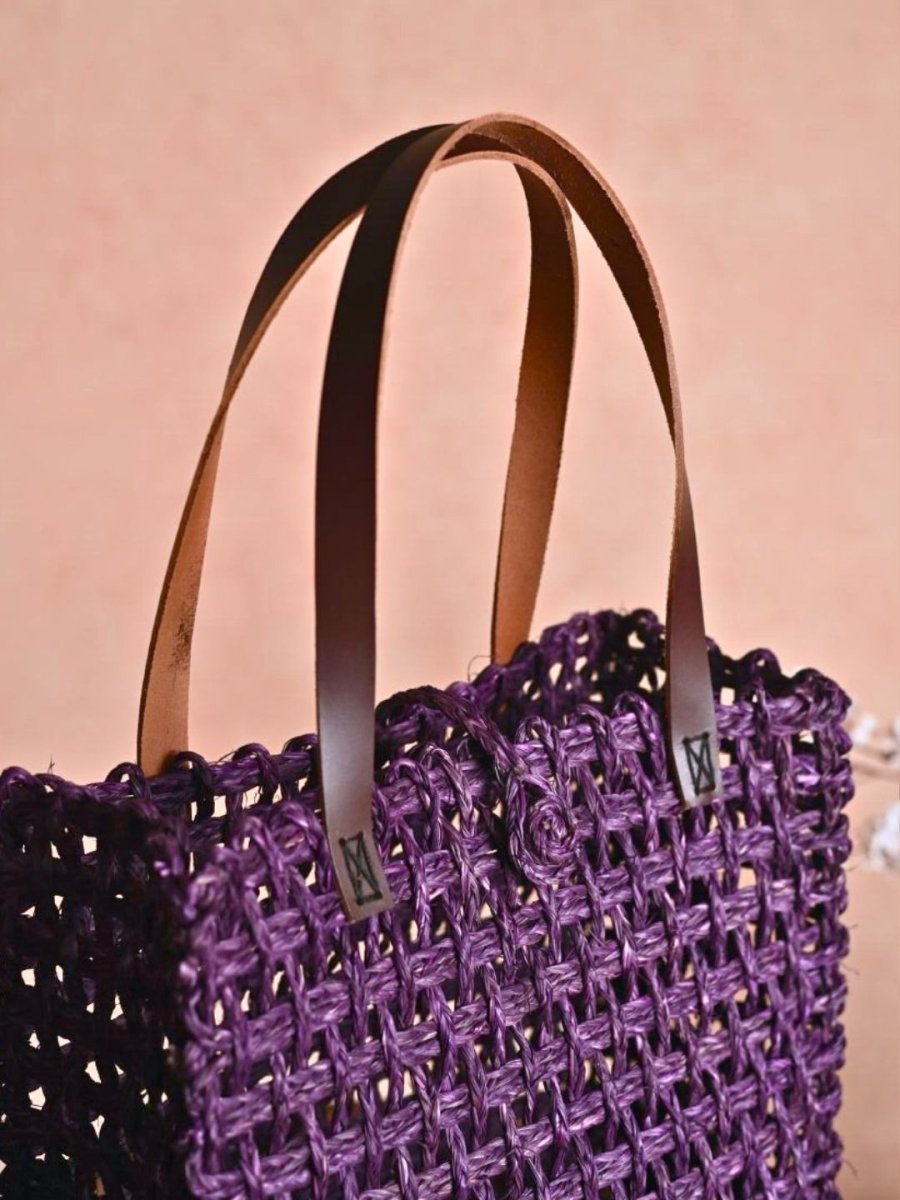 Handmade Sabai Grass Mesh Bag - Lavander - Kadam Haat