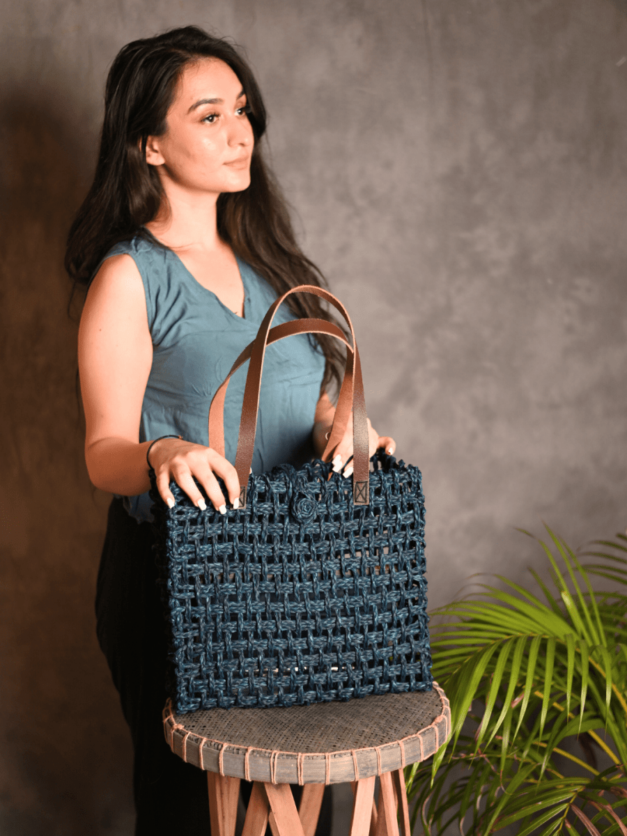 Handmade Sabai Grass Mesh Bag - Neer - Kadam Haat