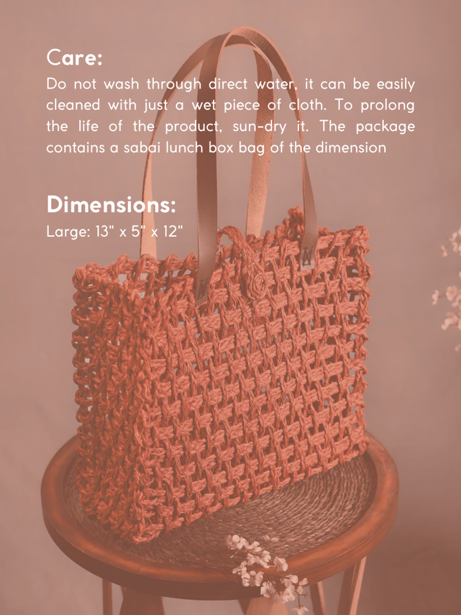 Handmade Sabai Grass Mesh Bag - Orange - Kadam Haat