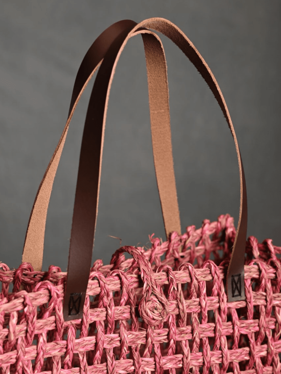 Handmade Sabai Grass Mesh Bag - Pink - Kadam Haat