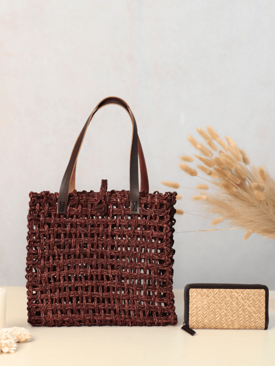 Handmade Sabai Grass Mesh Bag + Sitalpatti wallet - Kadam Haat