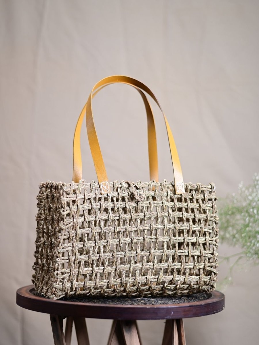 Handmade Sabai Grass Mesh Bag - Turmeric - Kadam Haat