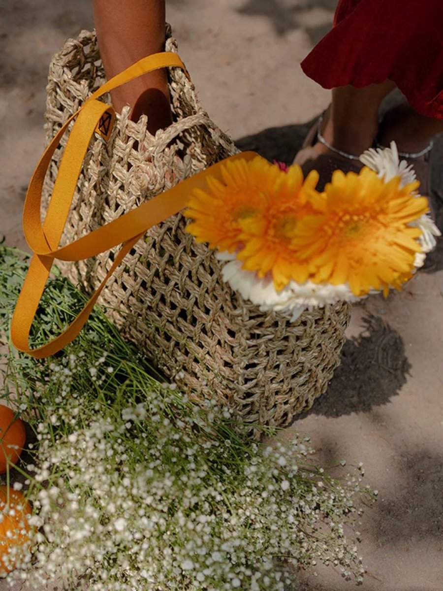 Handmade Sabai Grass Mesh Bag - Turmeric - Kadam Haat