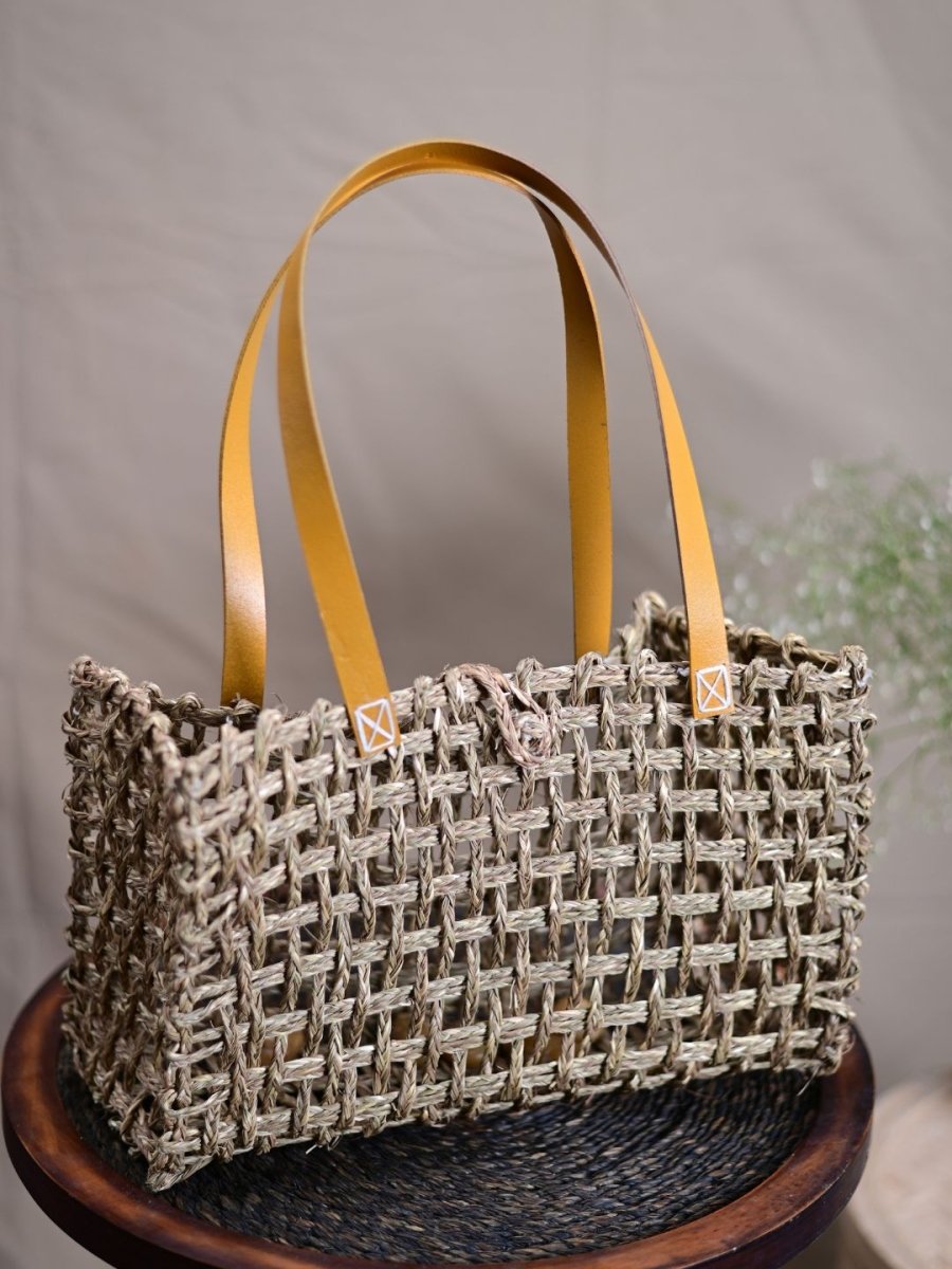 Handmade Sabai Grass Mesh Bag - Turmeric - Kadam Haat