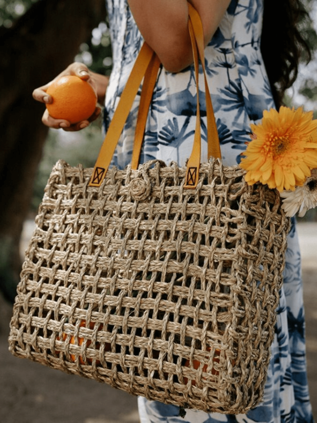 Handmade Sabai Grass Mesh Bag - Turmeric - Kadam Haat
