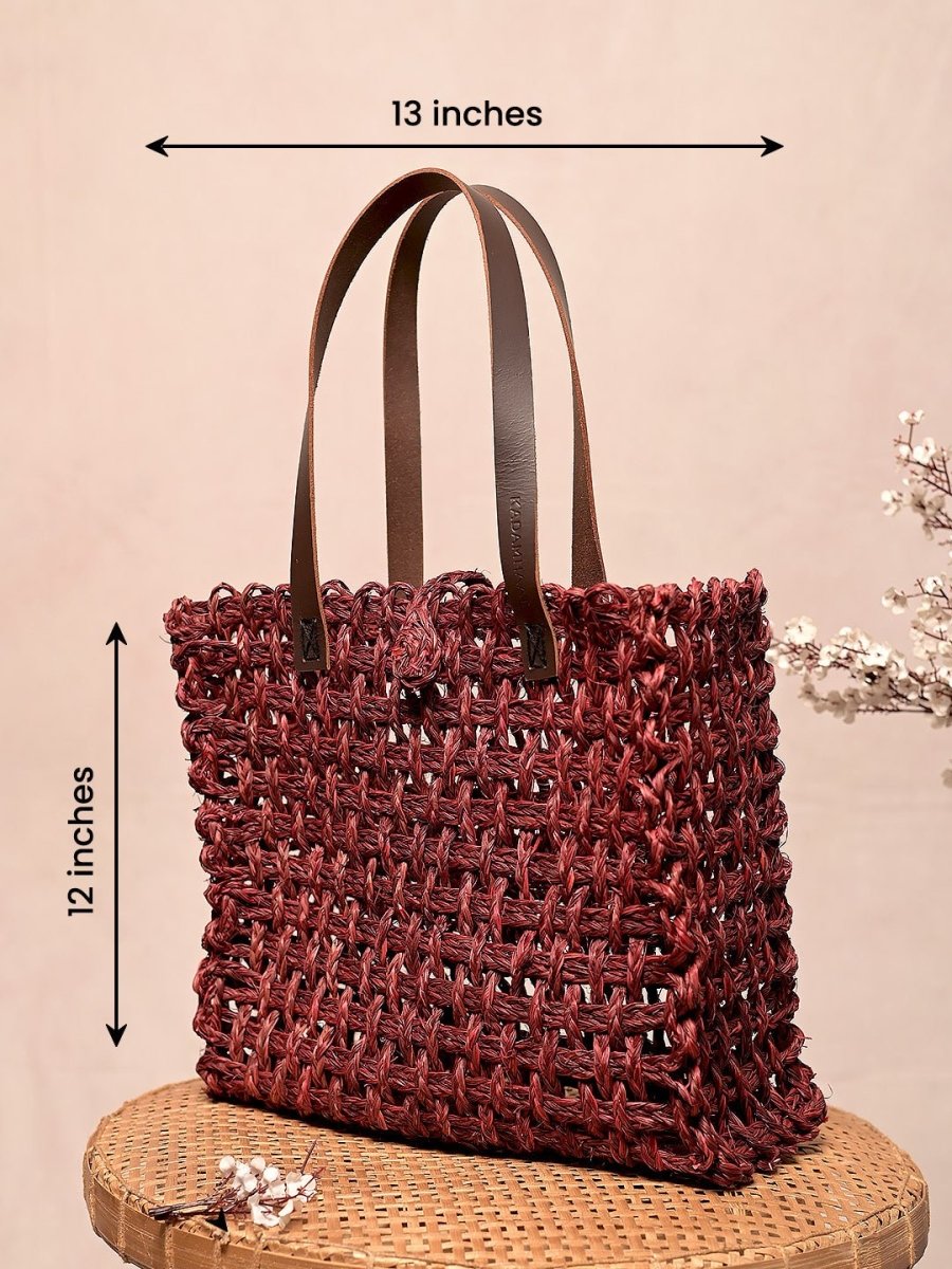 Handmade Sabai Grass Mesh Bag - Wine - Kadam Haat