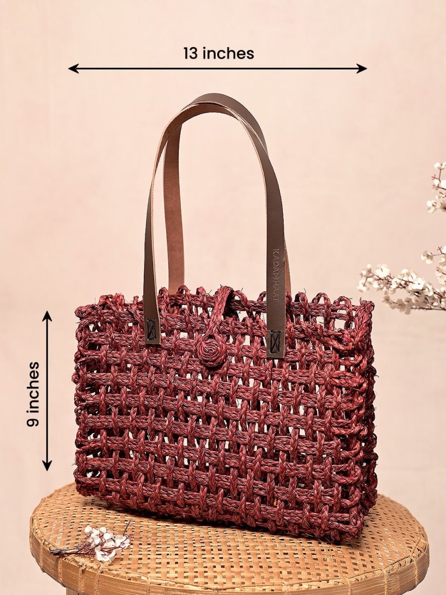 Handmade Sabai Grass Mesh Bag - Wine - Kadam Haat