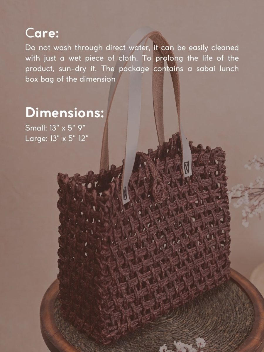 Handmade Sabai Grass Mesh Bag with Silver Handle - Brown - Kadam Haat
