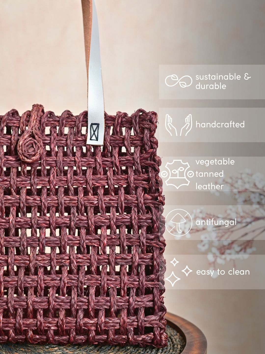 Handmade Sabai Grass Mesh Bag with Silver Handle - Brown - Kadam Haat