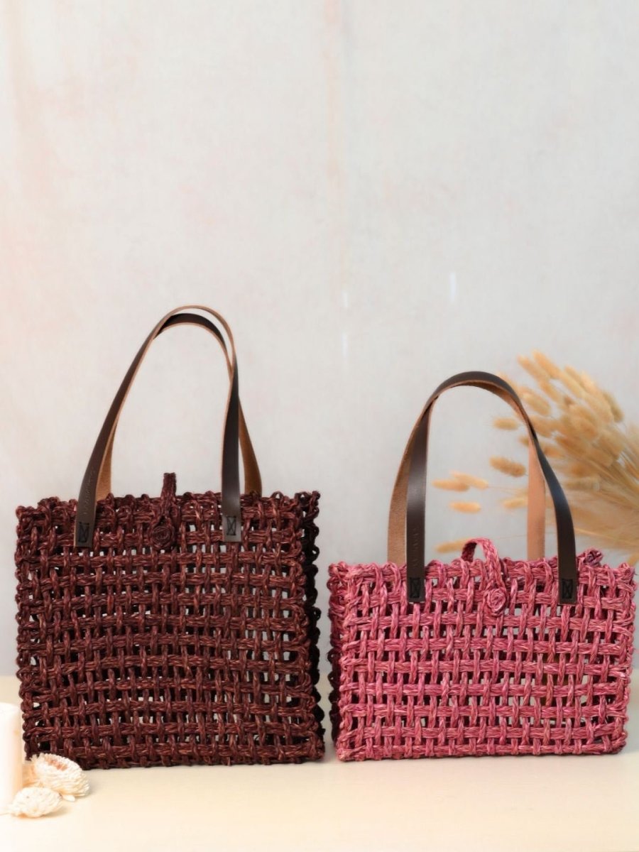 Handmade Sabai Grass Mesh Large & Small Mesh Bag - Combo of 2 - Kadam Haat