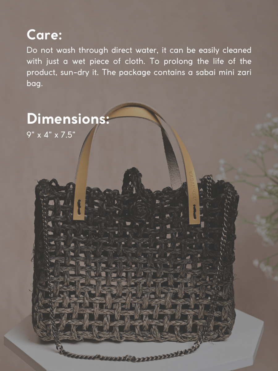 Handmade Sabai Grass Mini Mesh Bag - Black Ombre - Kadam Haat