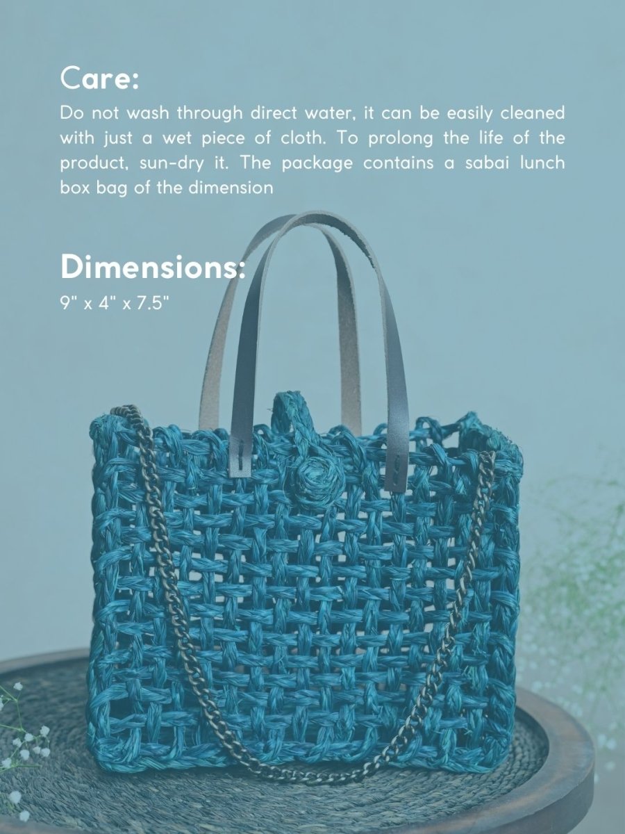 Handmade Sabai Grass Mini Mesh Bag - Indigo - Kadam Haat