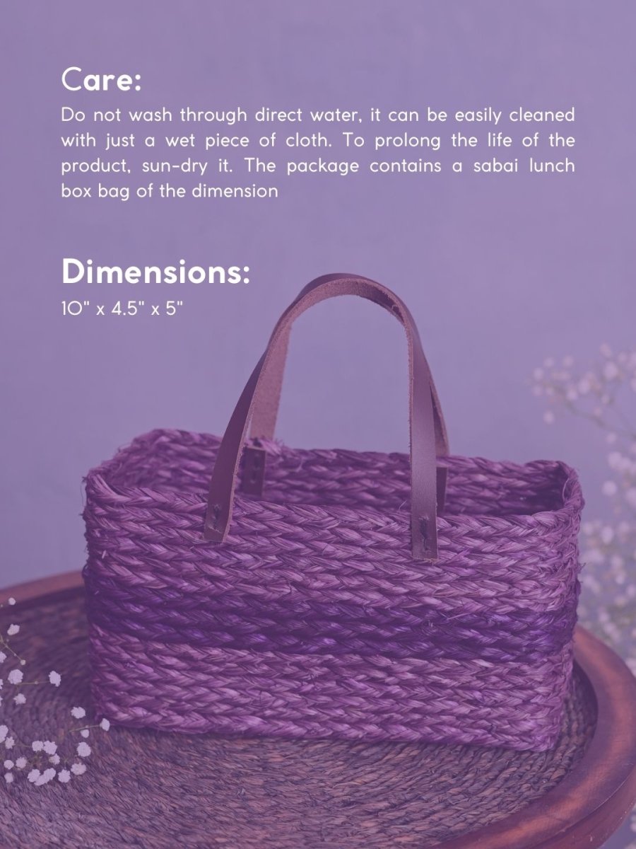 Handmade Sabai Grass Mini Shopping Bag - Lavender - Kadam Haat