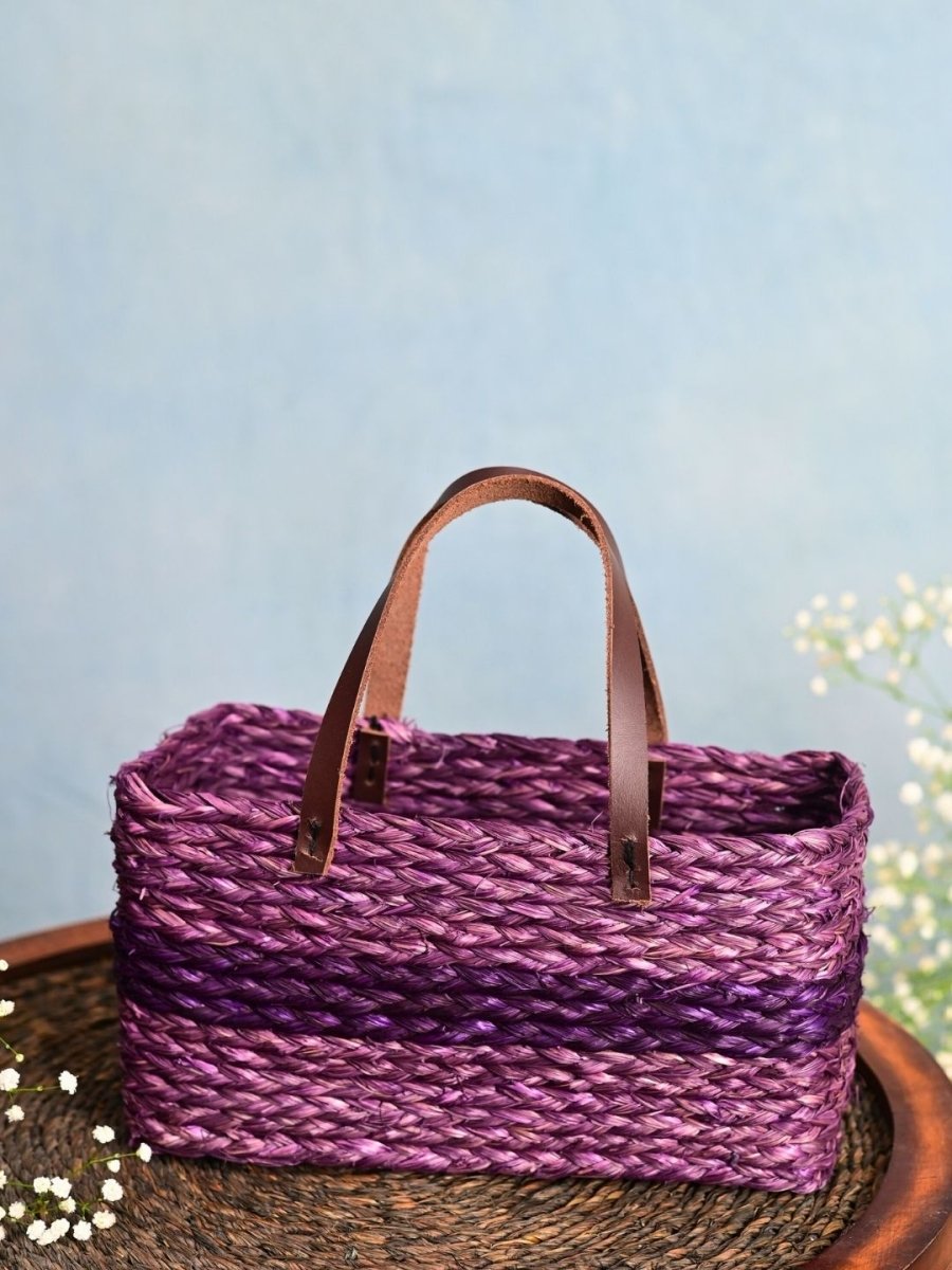 Handmade Sabai Grass Mini Shopping Bag - Lavender - Kadam Haat
