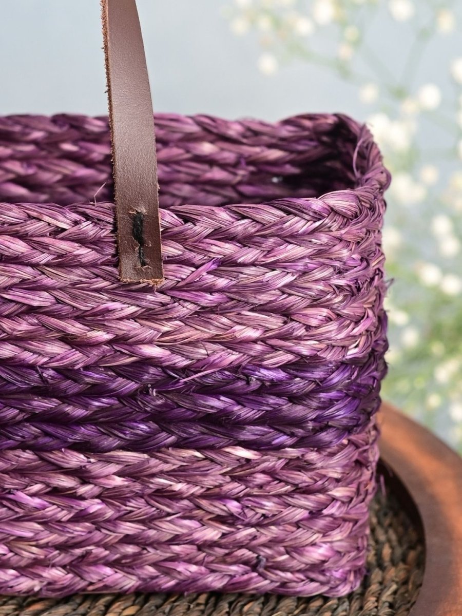 Handmade Sabai Grass Mini Shopping Bag - Lavender - Kadam Haat