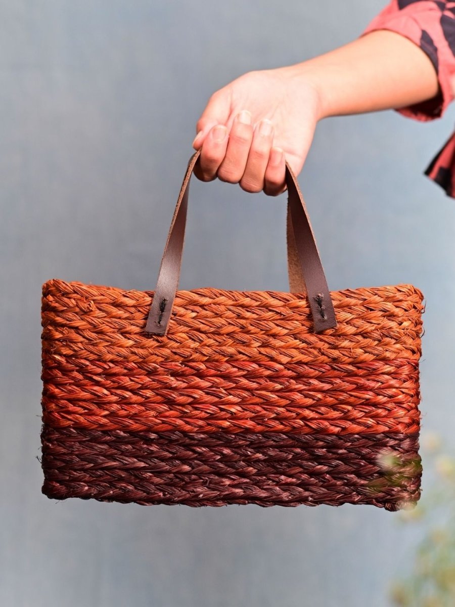 Handmade Sabai Grass Mini Shopping Bag - Orange - Kadam Haat
