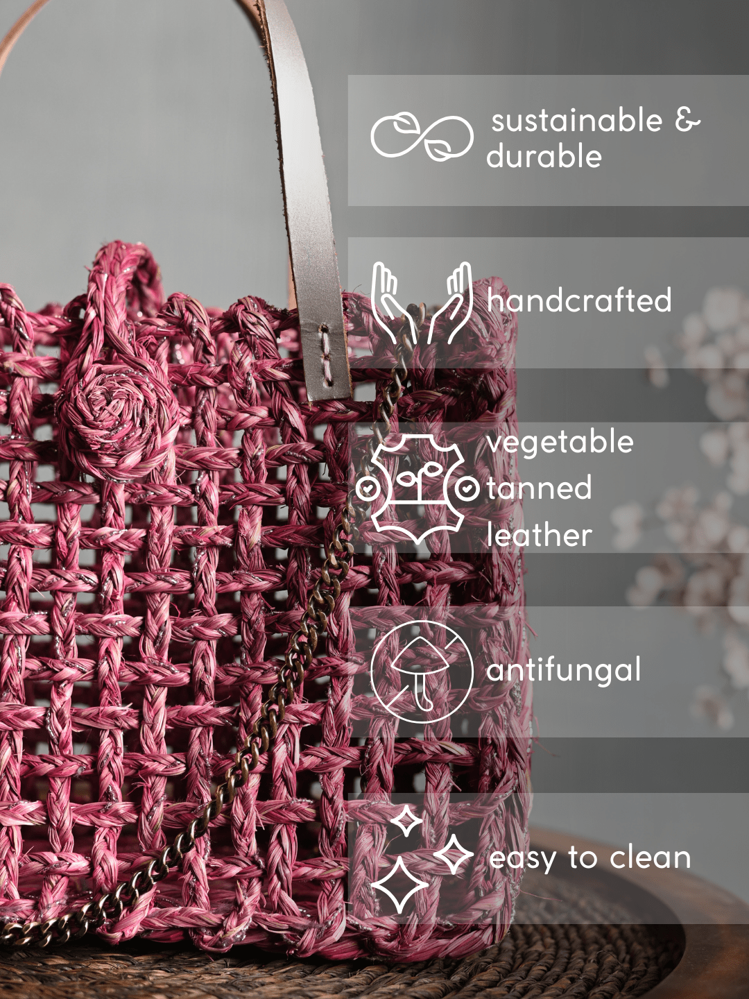 Handmade Sabai Grass Mini Zari Mesh Bag - Pink - Kadam Haat