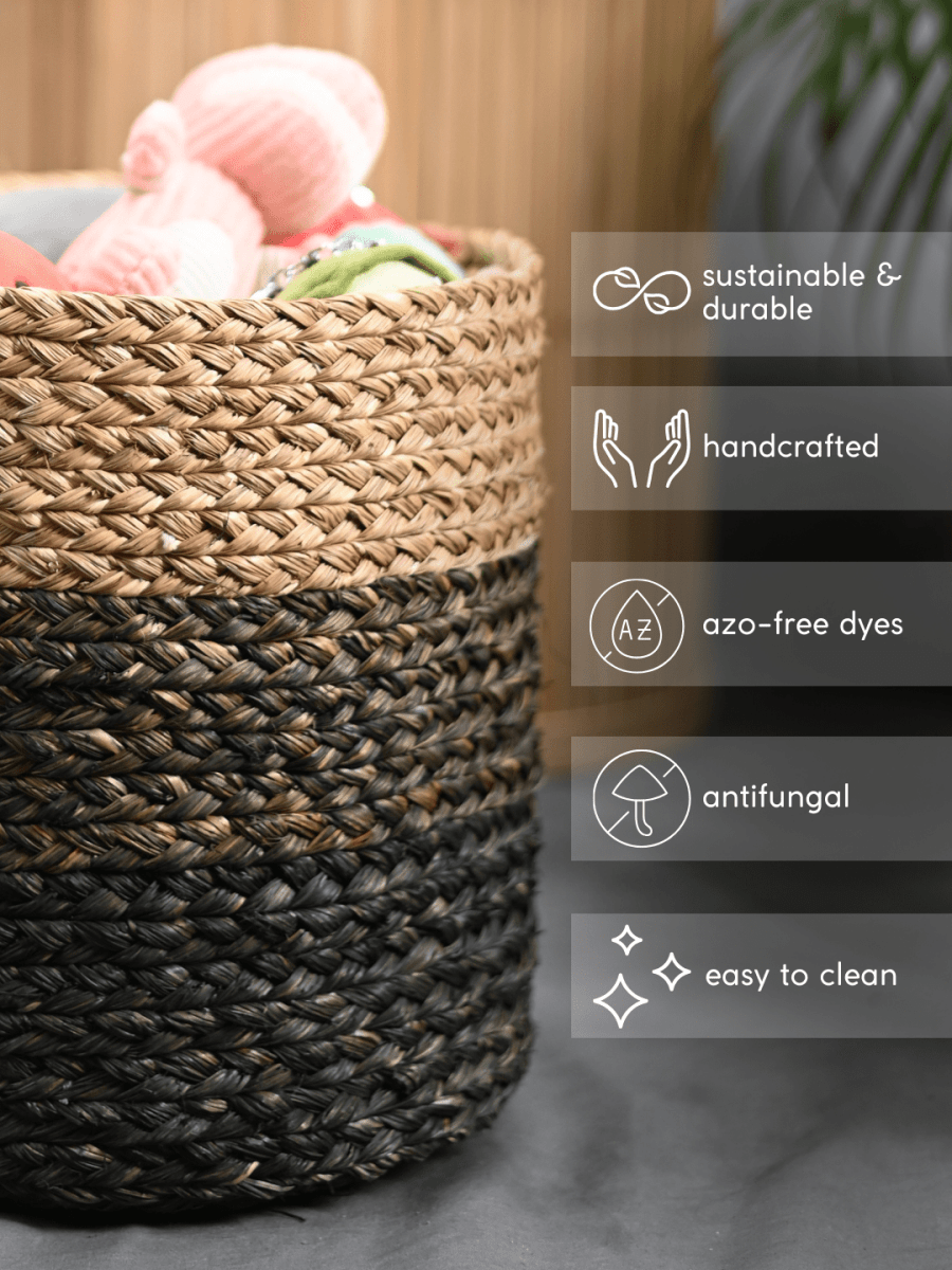 Handmade Sabai Grass Organizer - Black - Kadam Haat