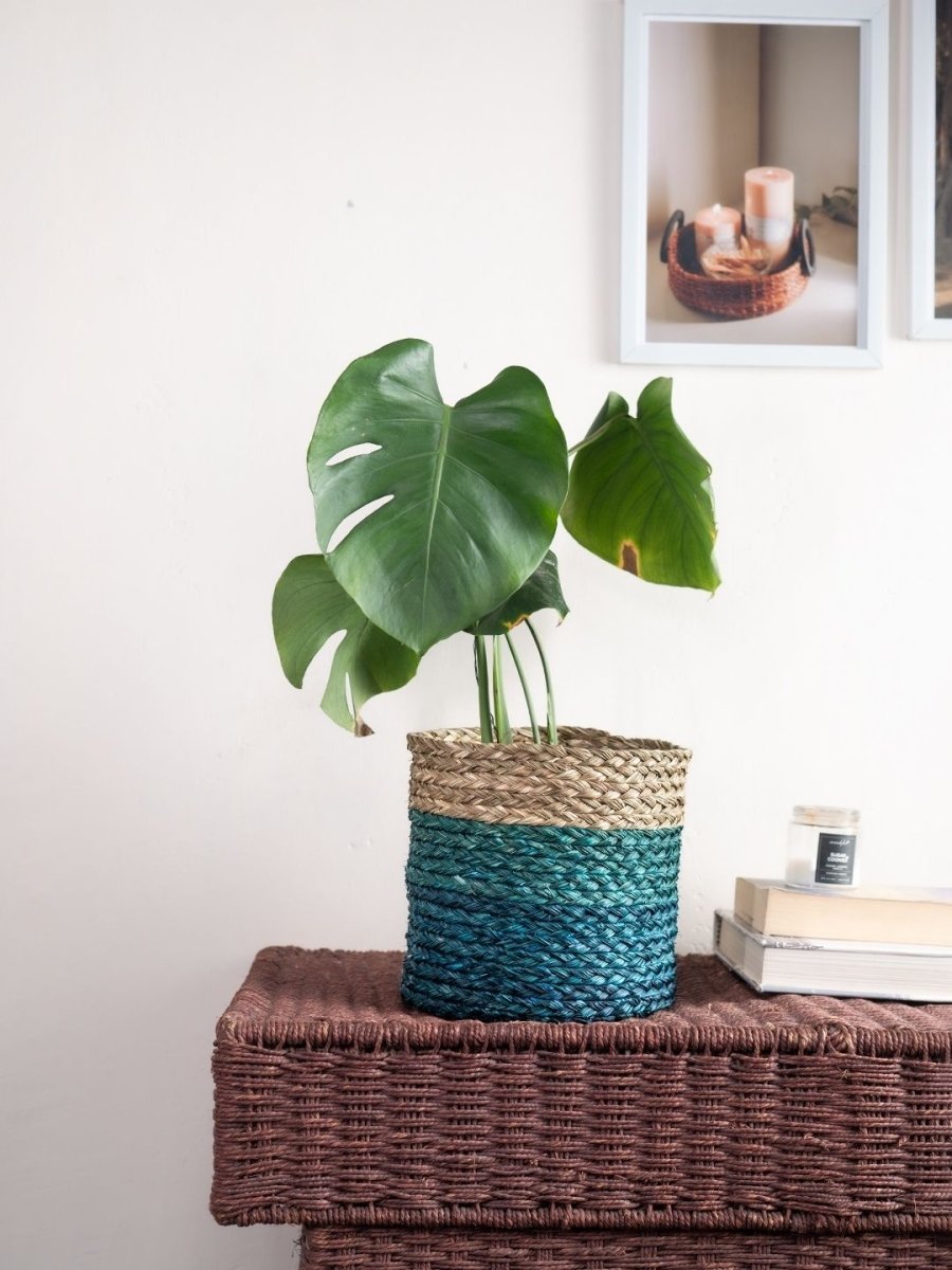 Handmade Sabai Grass Planter - Indigo - Kadam Haat