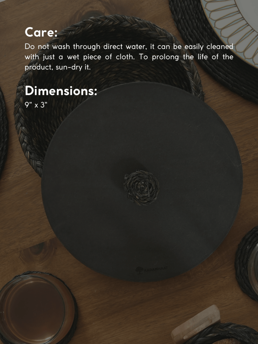 Handmade Sabai Grass Roti Box - Black - Kadam Haat