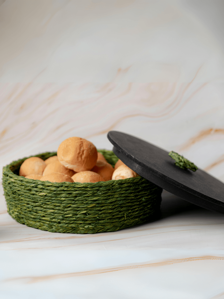 Handmade Sabai Grass Roti Box - Green - Kadam Haat