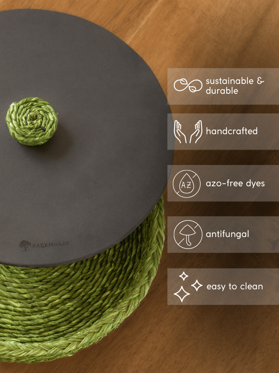 Handmade Sabai Grass Roti Box - Green - Kadam Haat