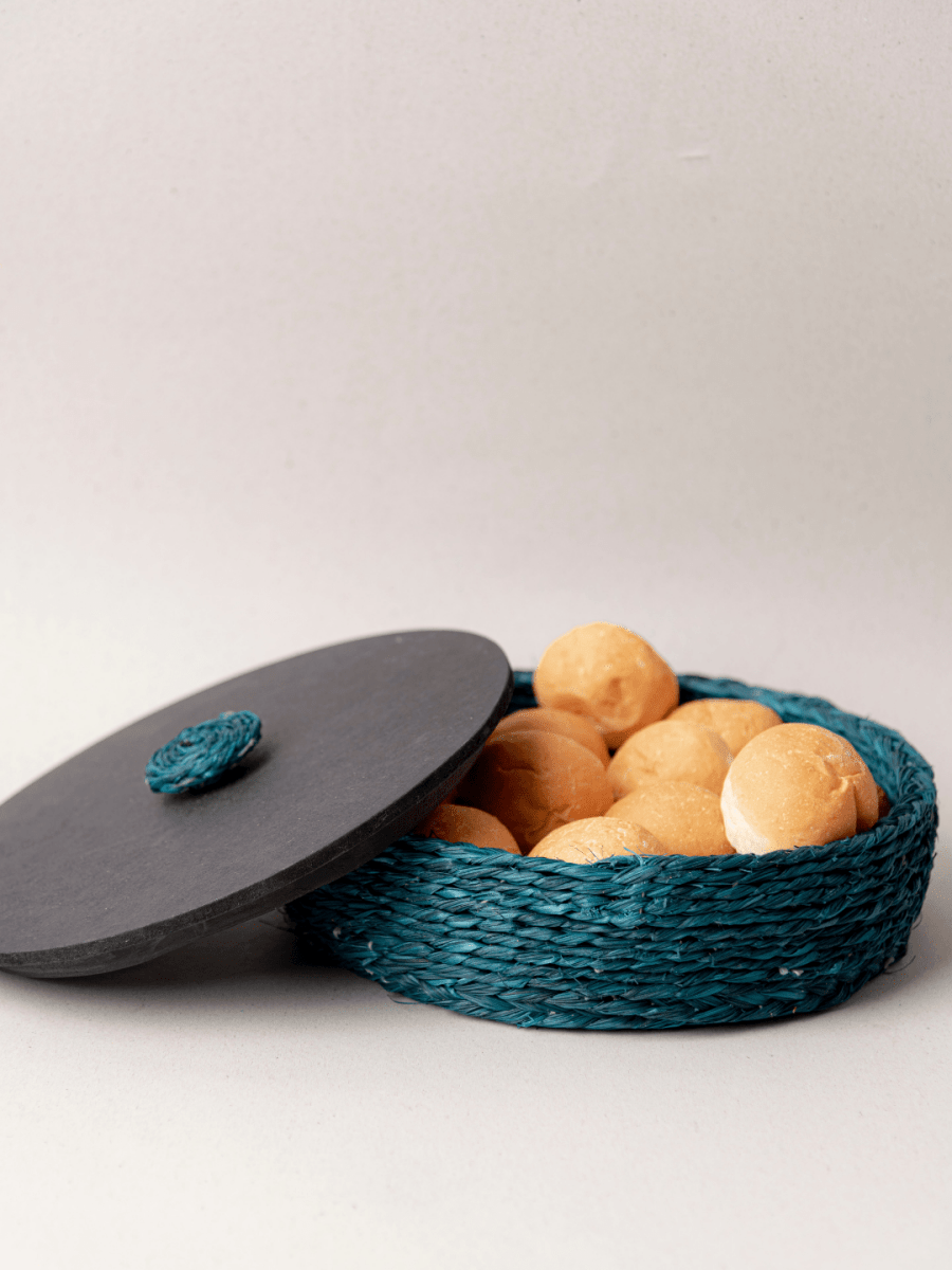 Handmade Sabai Grass Roti Box - Indigo - Kadam Haat