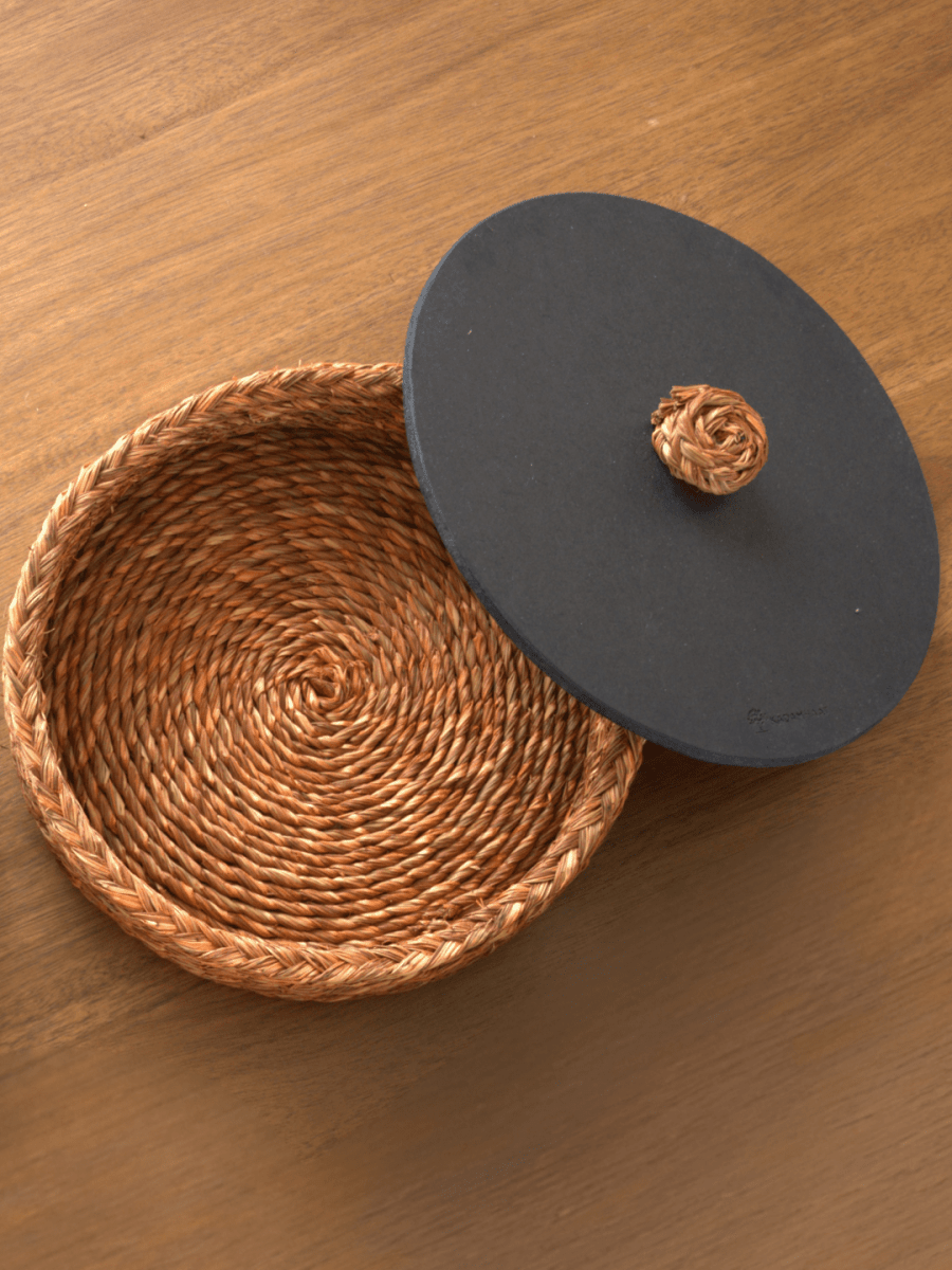 Handmade Sabai Grass Roti Box - Orange - Kadam Haat