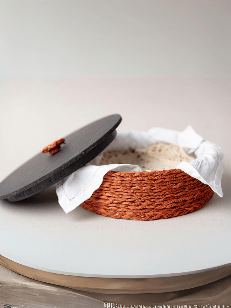 Handmade Sabai Grass Roti Box - Orange - Kadam Haat