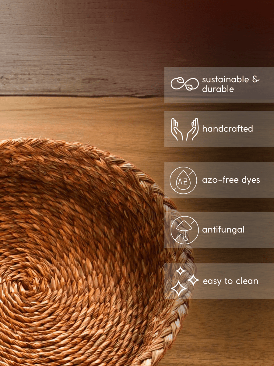 Handmade Sabai Grass Roti Box - Orange - Kadam Haat