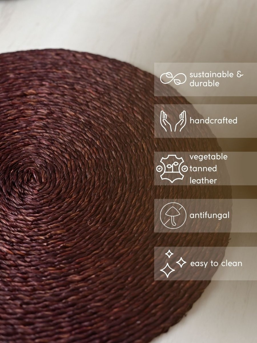 Handmade Sabai Grass Round Mats – Set of 4, Brown - Kadam Haat