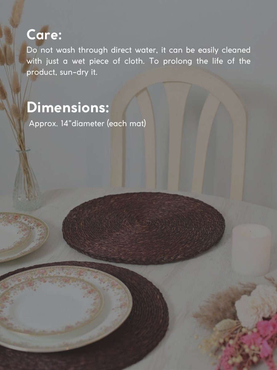 Handmade Sabai Grass Round Mats – Set of 4, Brown - Kadam Haat