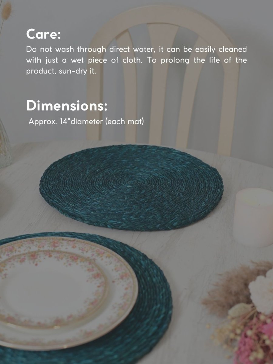 Handmade Sabai Grass Round Mats – Set of 4, Indigo - Kadam Haat