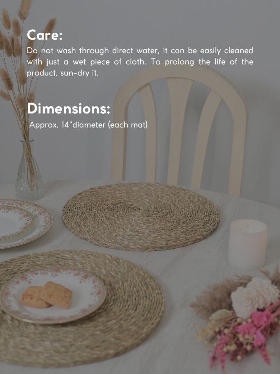 Handmade Sabai Grass Round Mats – Set of 4, Natural - Kadam Haat
