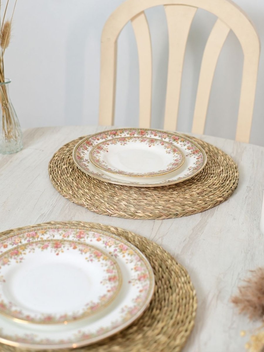 Handmade Sabai Grass Round Mats – Set of 4, Natural - Kadam Haat