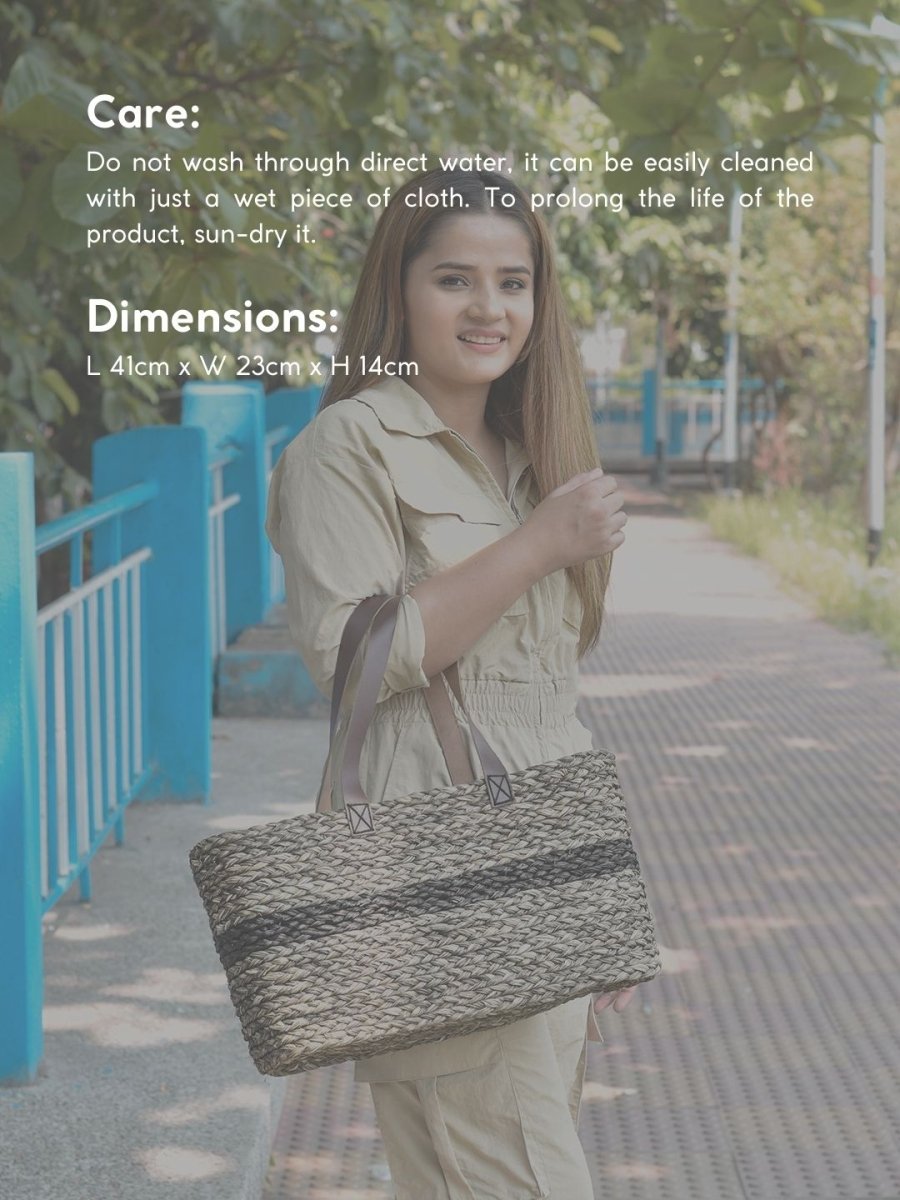 Handmade Sabai Grass Shopping Bag - Black - Kadam Haat