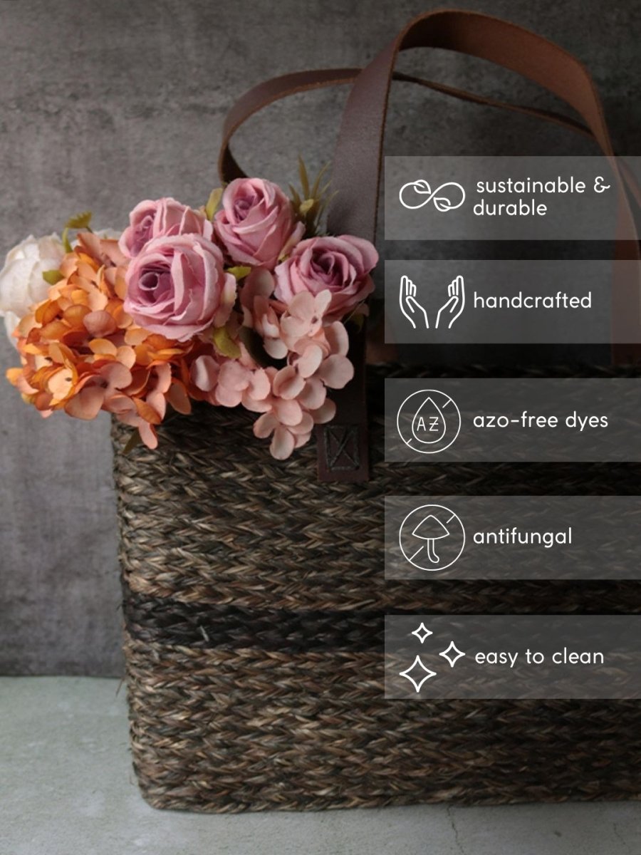 Handmade Sabai Grass Shopping Bag - Black - Kadam Haat