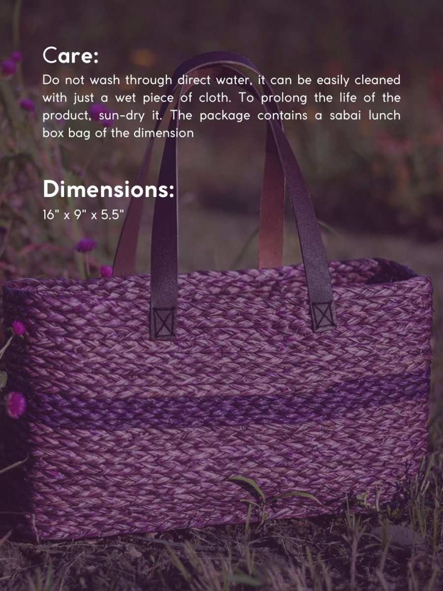 Handmade Sabai Grass Shopping Bag - Lavender - Kadam Haat