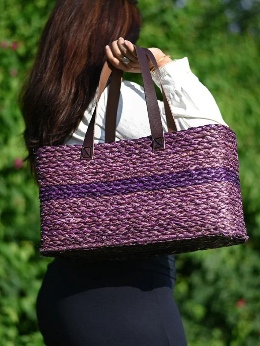 Handmade Sabai Grass Shopping Bag - Lavender - Kadam Haat