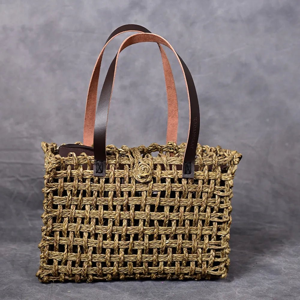 Handmade Sabai Grass Small Mesh Bag - Avocado - Kadam Haat