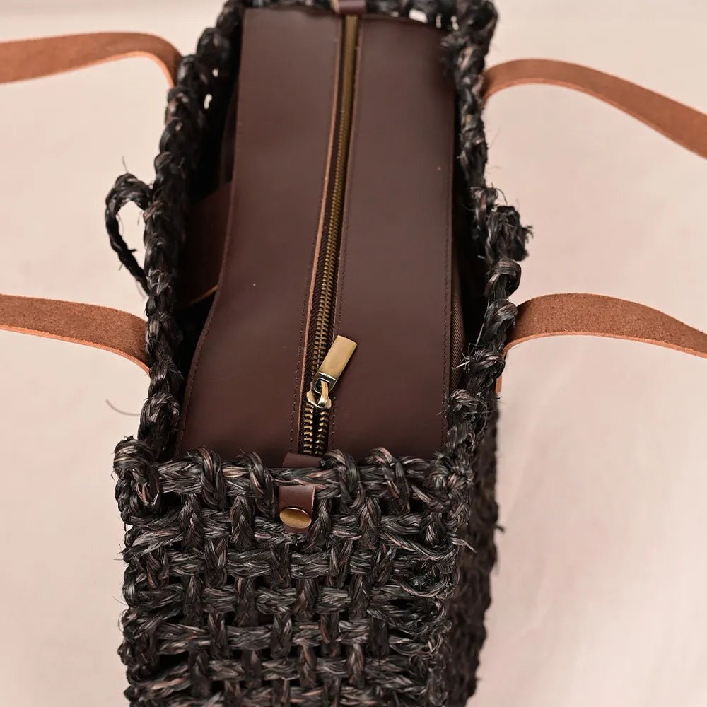 Handmade Sabai Grass Small Mesh Bag - Black - Kadam Haat