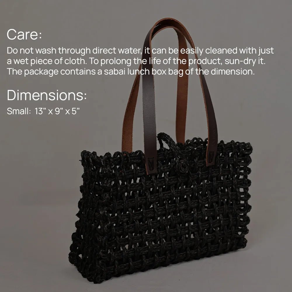 Handmade Sabai Grass Small Mesh Bag - Black - Kadam Haat