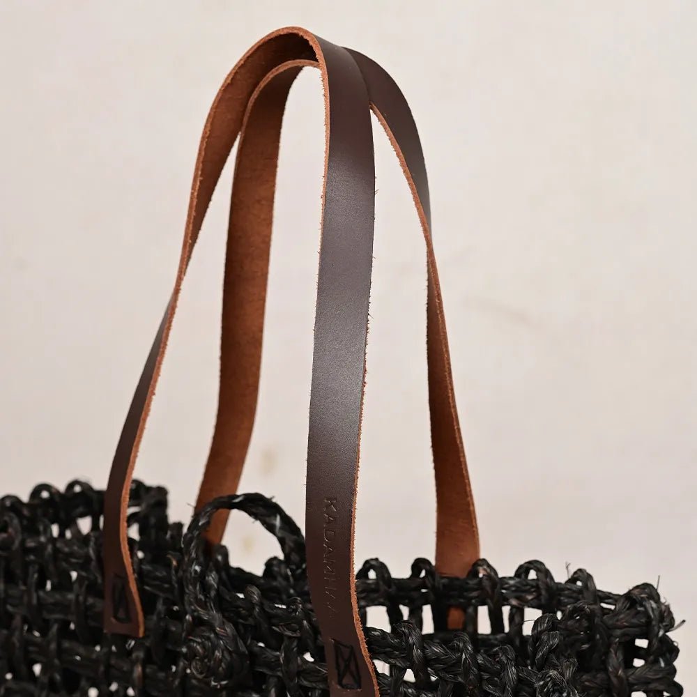 Handmade Sabai Grass Small Mesh Bag - Black - Kadam Haat
