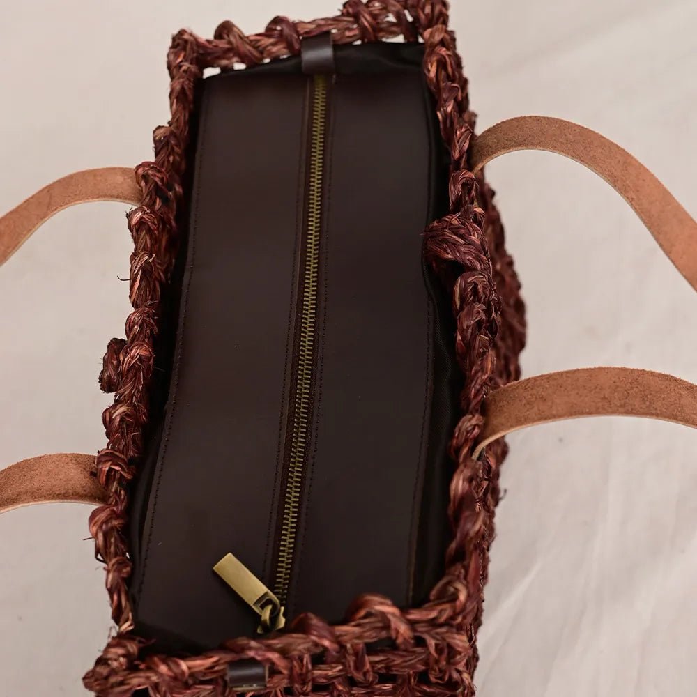 Handmade Sabai Grass Small Mesh Bag - Brown - Kadam Haat