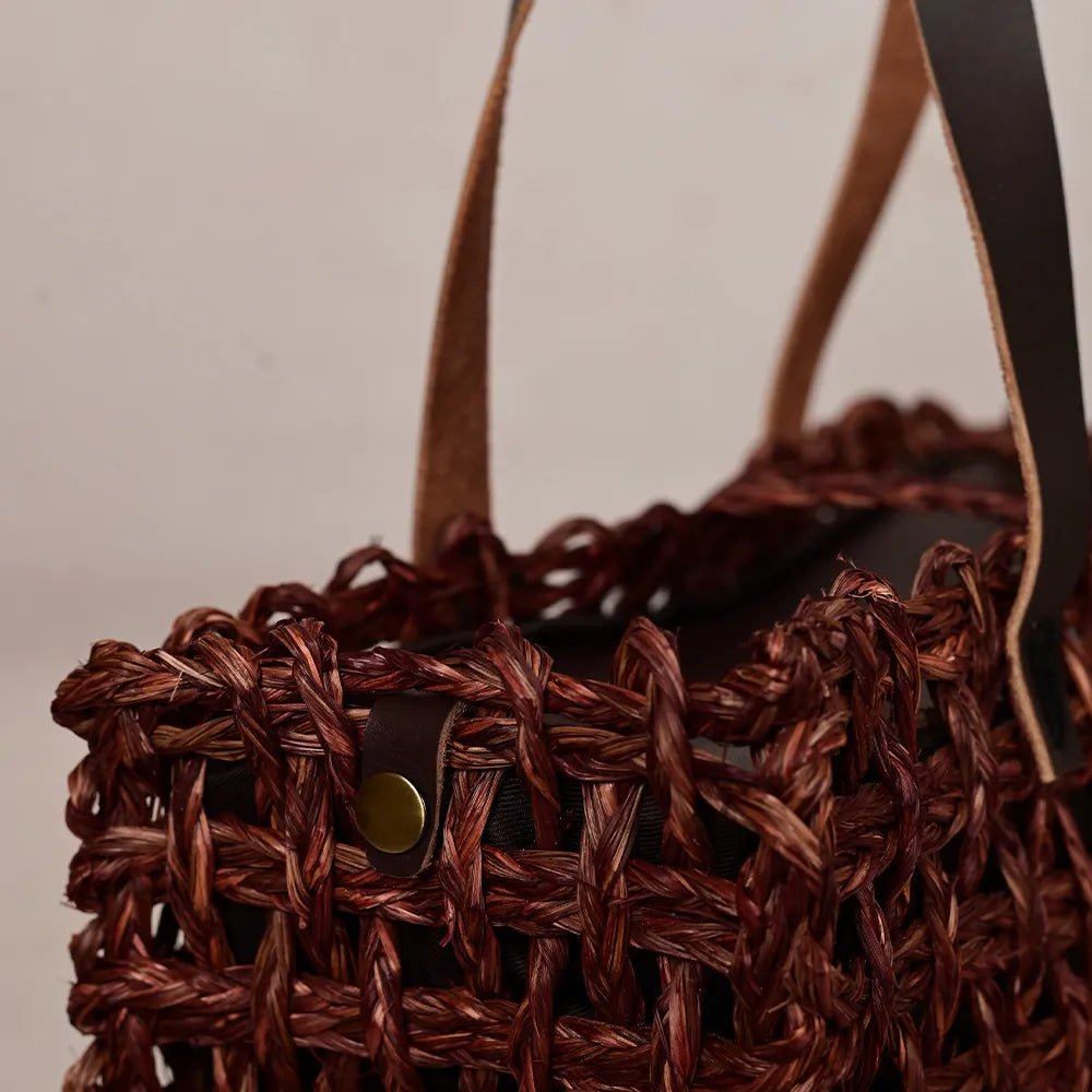Handmade Sabai Grass Small Mesh Bag - Brown - Kadam Haat